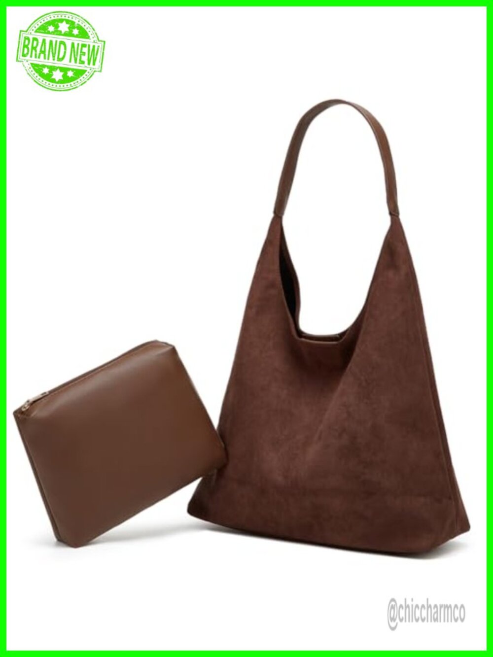 Faux Suede Leather Hobo Bag Set Large Tote Shoulder Bag Set 2pcs